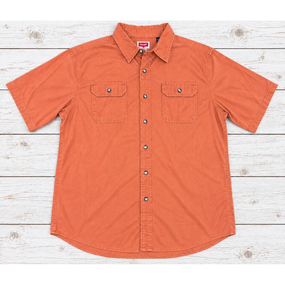 Wrangler Short Sleeve Button Down Shirt Terracotta Rust Twill Casual Work XL
